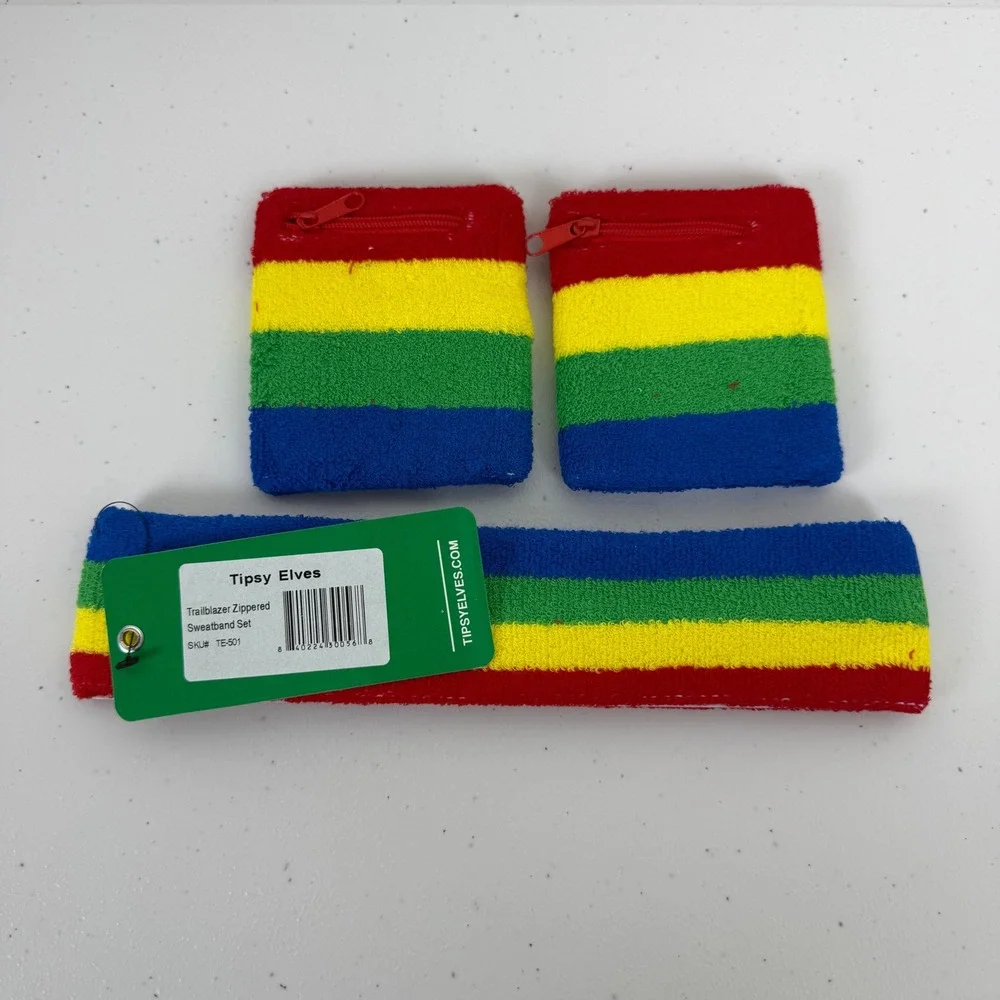Tipsy Elves Trailblazer Zippered Sweatband Set Headband Wristbands Rainbow Pride
